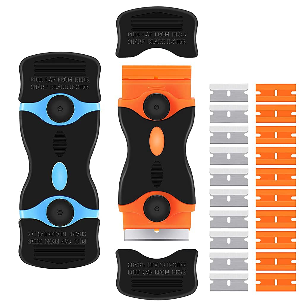 HASTHIP 2 Pack Glue Remover Machine Glue Remover Tools 2-in-1 Scraper Tool with 10pcs Plastic Blades and 10pcs Metal Blades, Multi-Purpose Cleaning Razor Scraper for Decals, Stickers, Labels HASTHIP 2 Pack Glue Remover Machine Glue Remover Tools 2-in-1 Scraper Tool with 10pcs Plastic Blades and 10pcs Metal Blades, Multi-Purpose Cleaning Razor Scraper for Decals, Stickers, Labels